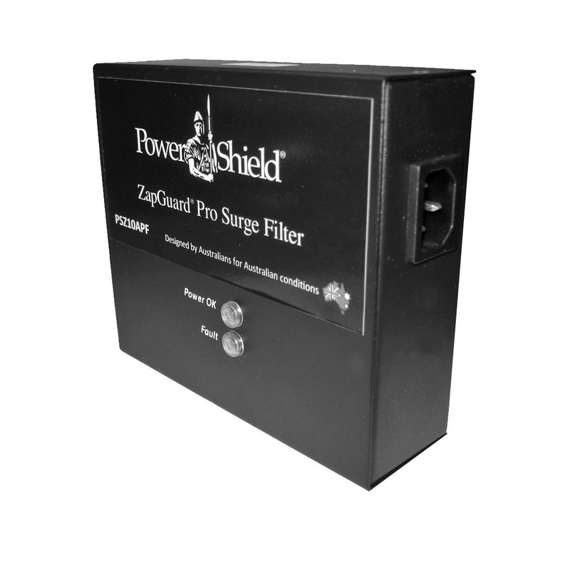 POWERSHIELD ZapGuard 10 Amp Surge Filter with IEC Input and Output. 40kA Imax L-N. 60k. Surge Protection EMI / RFI filter. LC Filter Network. Rugged IP24 Enclosure. LED Indicators.