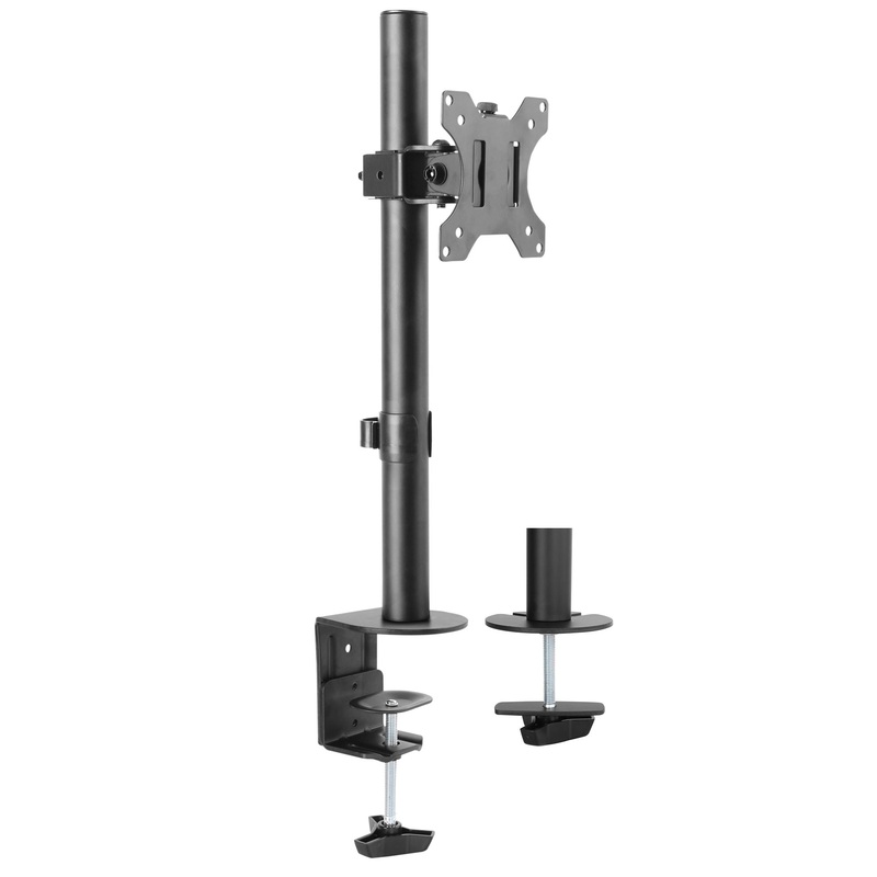BRATECK 13″-32″ Single Monitor Desk Mount. Max Load 8kgs. Rotate, TIlt & Swivel. Includes Clamp & Grommet Option. VESA 75×75 & 100X100. Colour Matt Black