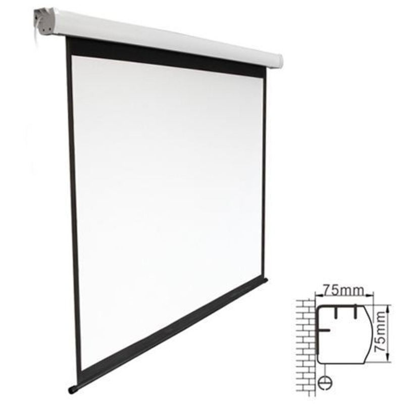 BRATECK 135” Electric Projector Screen with Remote, Fiberglass Matte White Fabric. 16:9 aspect Ratio. 3m x1.68m (WxH). Wall or Ceiling mounted.