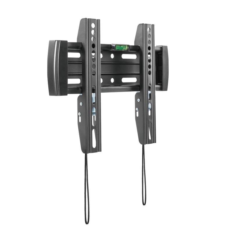BRATECK 23”-42” Flat panel TV wall mount. Max load: 50Kgs. Supports VESA 100×100, 200×100, 200×200. Built-in bubble level. Colour: Black.