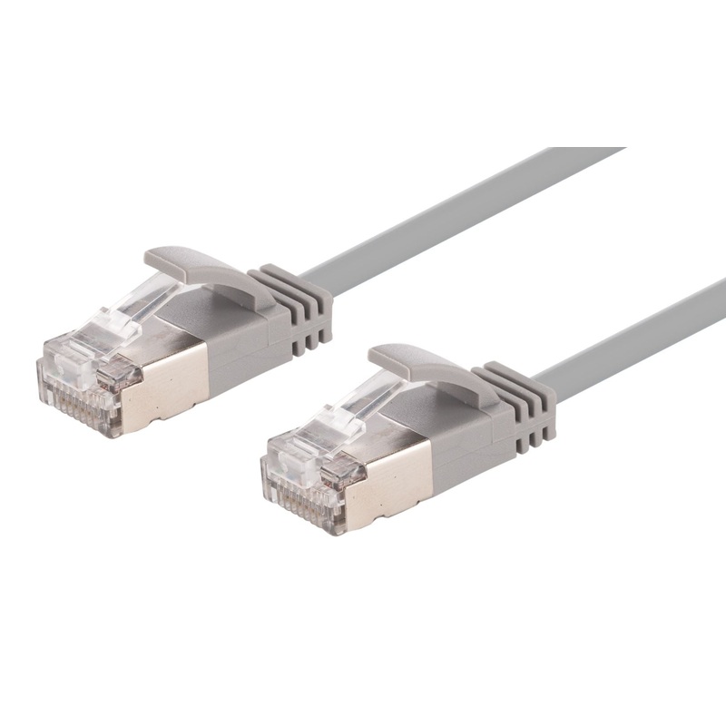 DYNAMIX 0.25m Cat6A S/FTP Grey Ultra-Slim Shielded 10G Patch Lead (34AWG) with RJ45 Gold Plated Connectors. Supports PoE IEEE 802.3af (15.4W).