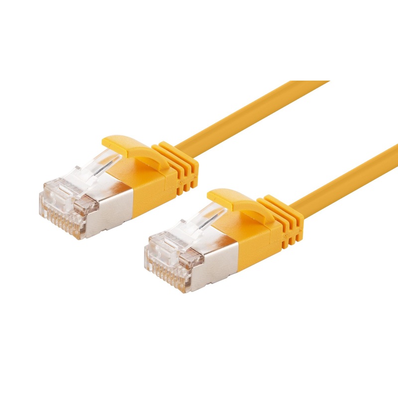 DYNAMIX 1.25m Cat6A S/FTP Yellow Ultra-Slim Shielded 10G Patch Lead (34AWG) with RJ45 Gold Plated Connectors. Supports PoE IEEE 802.3af (15.4W).