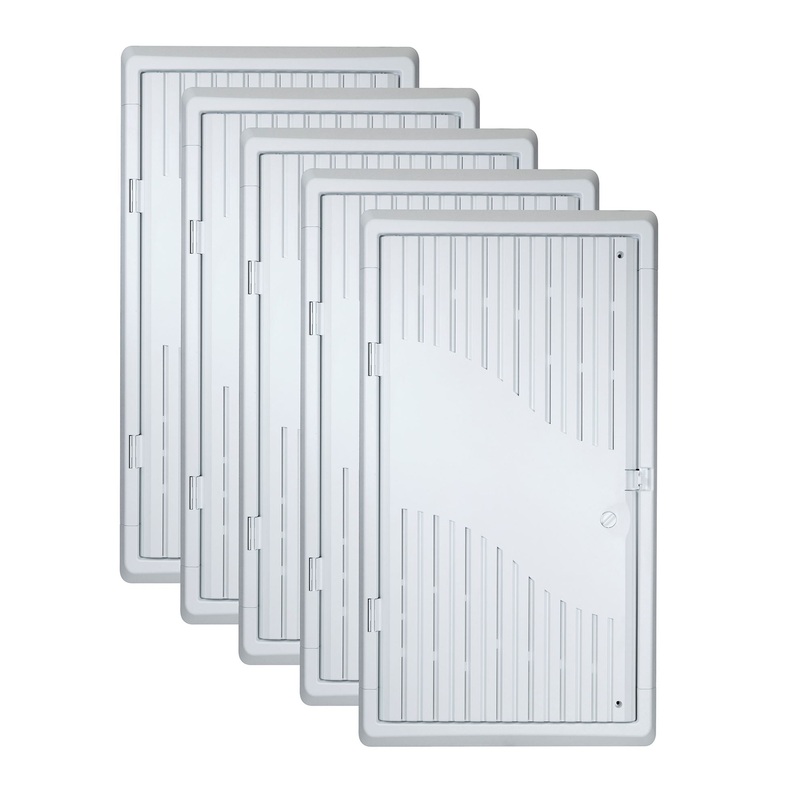 DYNAMIX 28” Recessed 5pc Bundle Plastic Network Enclosure. WiFi Ready, Slim Vented Lid, Dual GPO and Cable Entry Knock Outs.