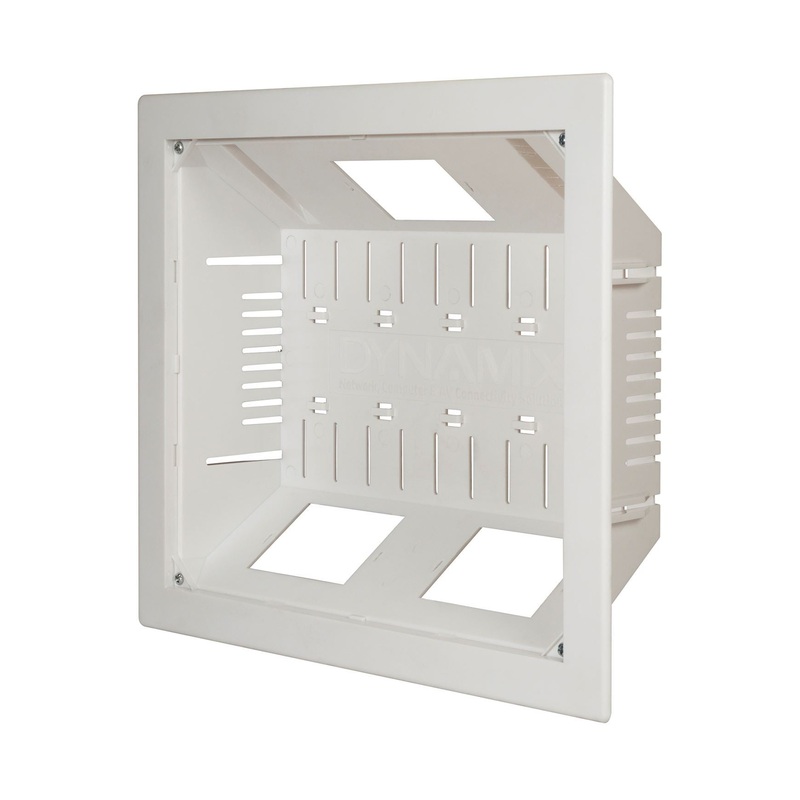 DYNAMIX Recessed Entertainment Box Delivering AV, Data & Power in Wall Connectivity. 3x Device/Outlet Openings. Paintable ABS Moulded Plastic. Cover & Screws Included. Dimensions: 280x250x80mm (WxHxD)