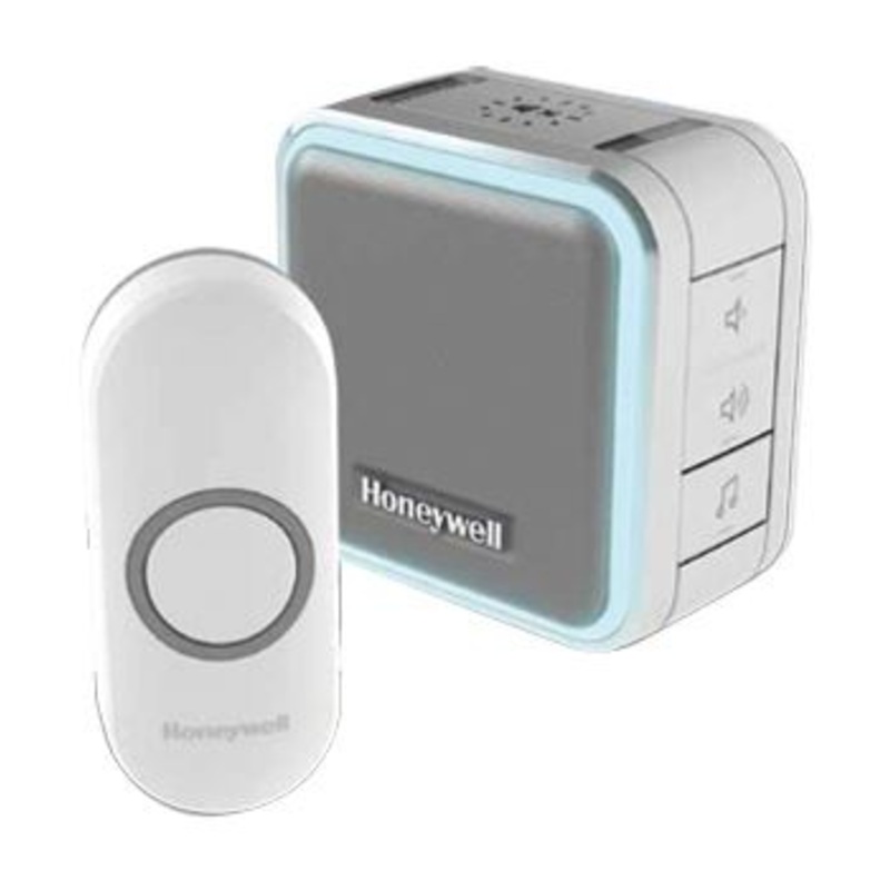 HONEYWELL Wireless Series 5 Portable Doorbell with Halo Light and Push Button. 6x Selectable Colours. 150m Wireless Range, Sleep Mode, 84dB Volume, Grey Colour
