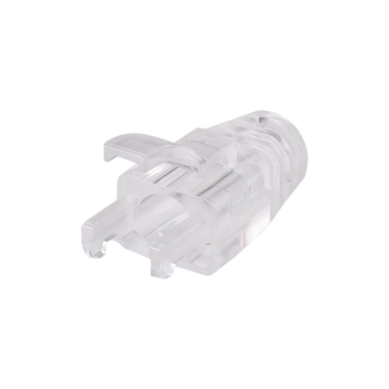 DYNAMIX Cat5e UTP Strain Relief Boot with Latch Protection. Transparent. OD: 0.55m. Bag of 20 Pieces