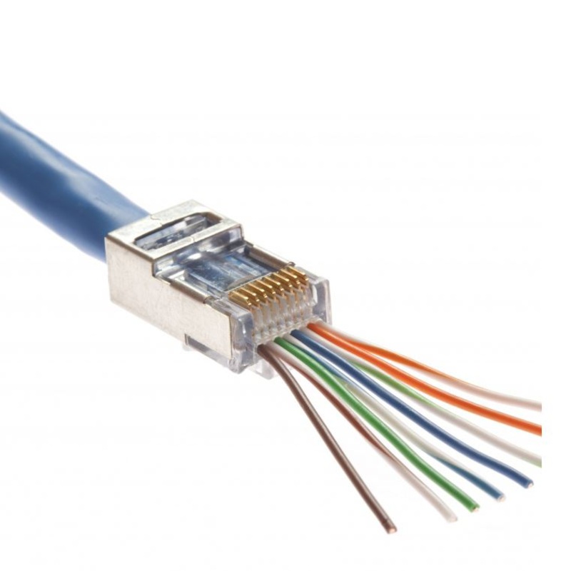 PLATINUM TOOLS Cat5e/6 Shielded EZ-RJ45 Plug with Internal Ground. Easy install RJ45 plug for Cat5e/ Cat6 shielded solid & stranded cable. One piece design. 10x clamshell.