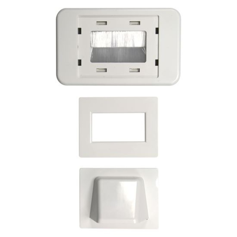 AMDEX Combination Flush & Bullnose Cable Management Wall Plate With Brush. White Colour
