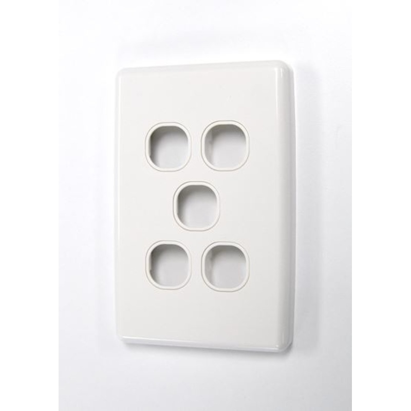 AMDEX Switch Plate ONLY. 5 Gang WPC Series Wall Face Full Cover Plate. (Accepts Clipsal Style Mechs)