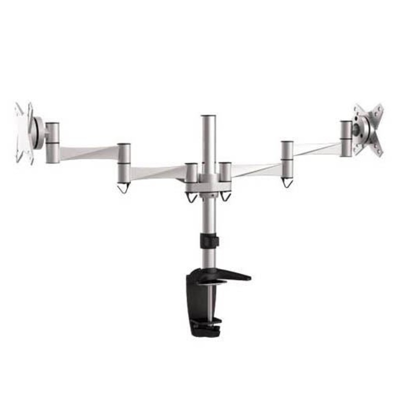 BRATECK 13″-27″ Dual Monitor Desk Mount. Max Load: 8kg per Arm. Extend,Tilt and Swivel. Max Arm Extension – 427mm. VESA 75×75 & 100×100. Colour Metalic Grey