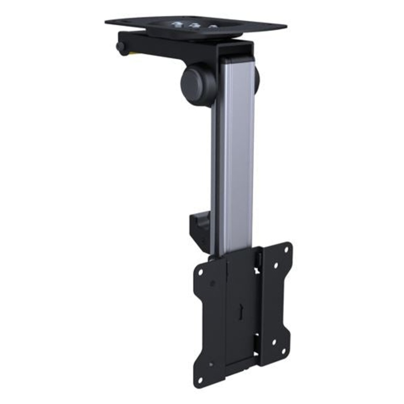 BRATECK 13-27″ Fold-up Retractable TV Ceiling Mount with Flexible Sliding Rails. Easy Fold Lock System. Tilt & Swivel. Max load 20Kgs. Supports VESA 75×75 & 100×100. Black Colour.