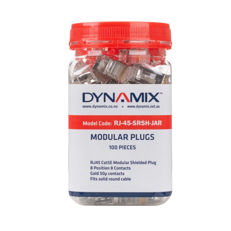 DYNAMIX RJ45 100pc Jar, (Round Solid) 8P8C Shielded Modular Plug. 50 micron