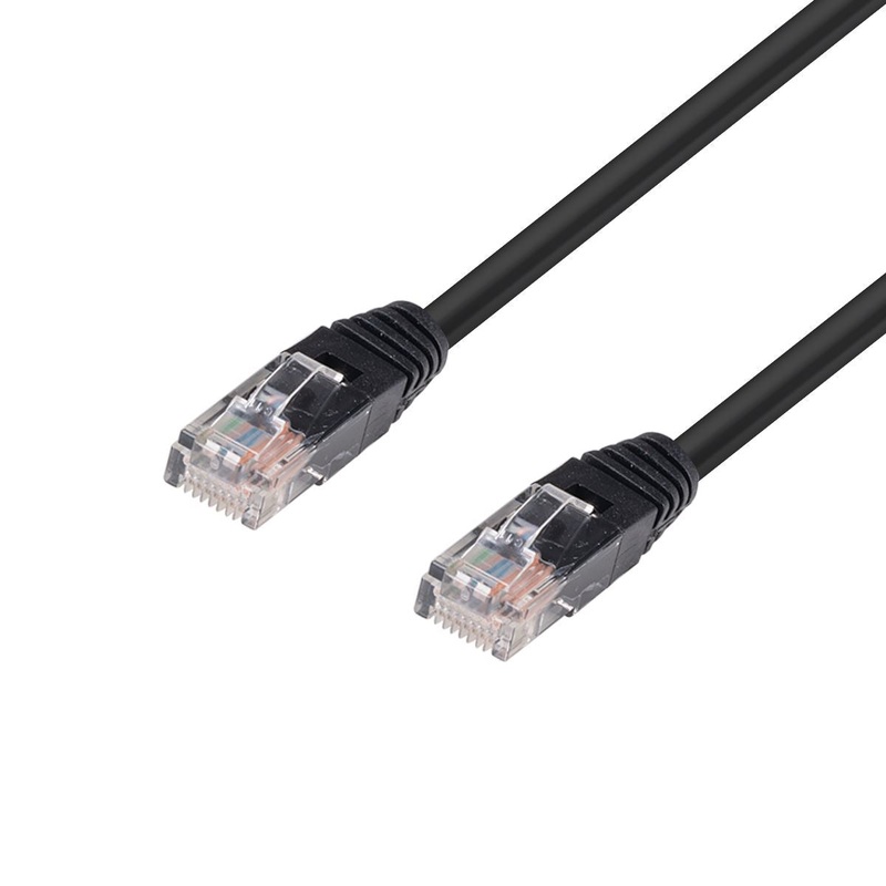DYNAMIX 1.5m Cat5e Black UTP Patch Lead (T568A Specification) 100MHz 24AWG Slimline Moulding & Latch Down Plug with RJ45 Unshielded Gold Plated Connectors.
