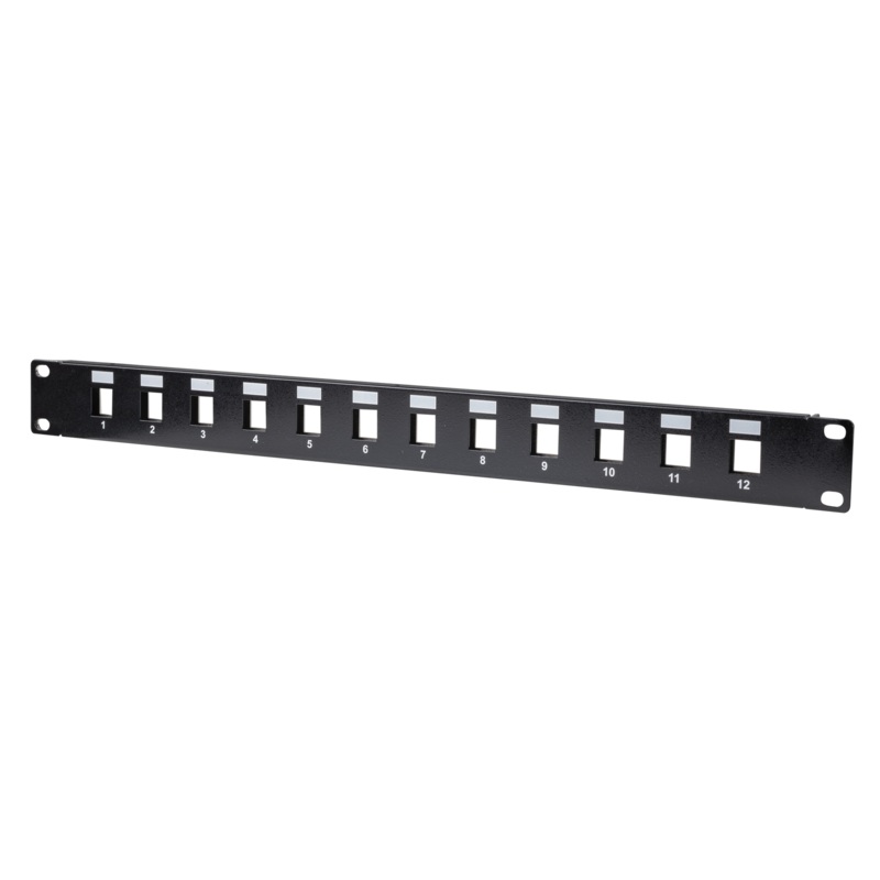 DYNAMIX 19” 12 Port Unloaded Patch Panel Keystone Inserts, 1RU *REQUIRES SLIMLINE KEYSTONE JACKS*