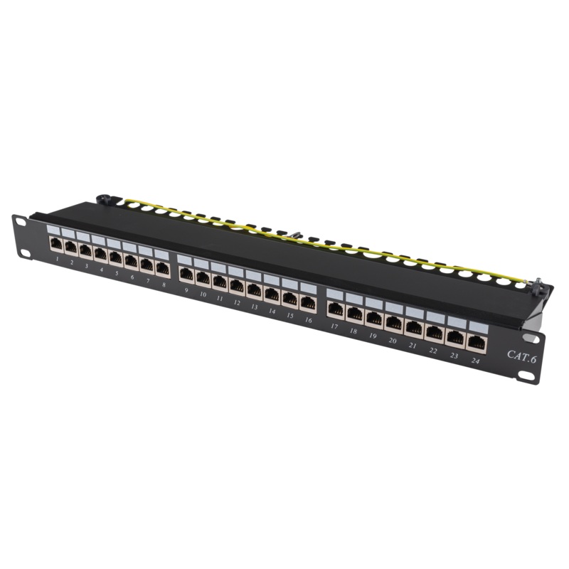DYNAMIX 19″ Cat6 24-Port RJ45 1U Sheilded Patch Panel. Easy Field Label System & Port Identification. 110x Termination. Colour Coded for T568A & T568B. Supports Both Cat5e & Cat6.