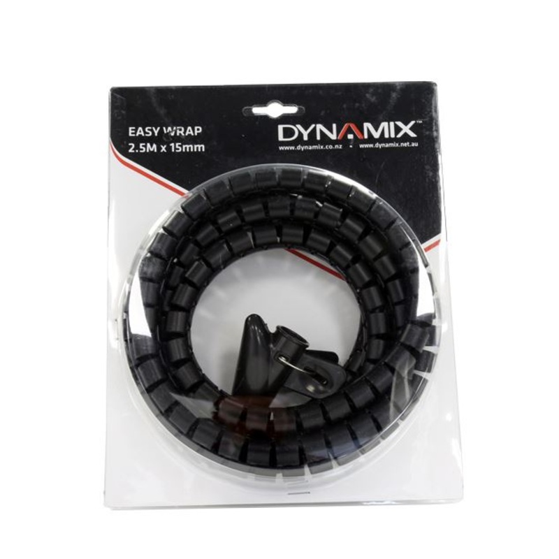 DYNAMIX 2.5mx15mm Easy Wrap – Cable Management Solution, Blister Retail Packaging, Colour Black