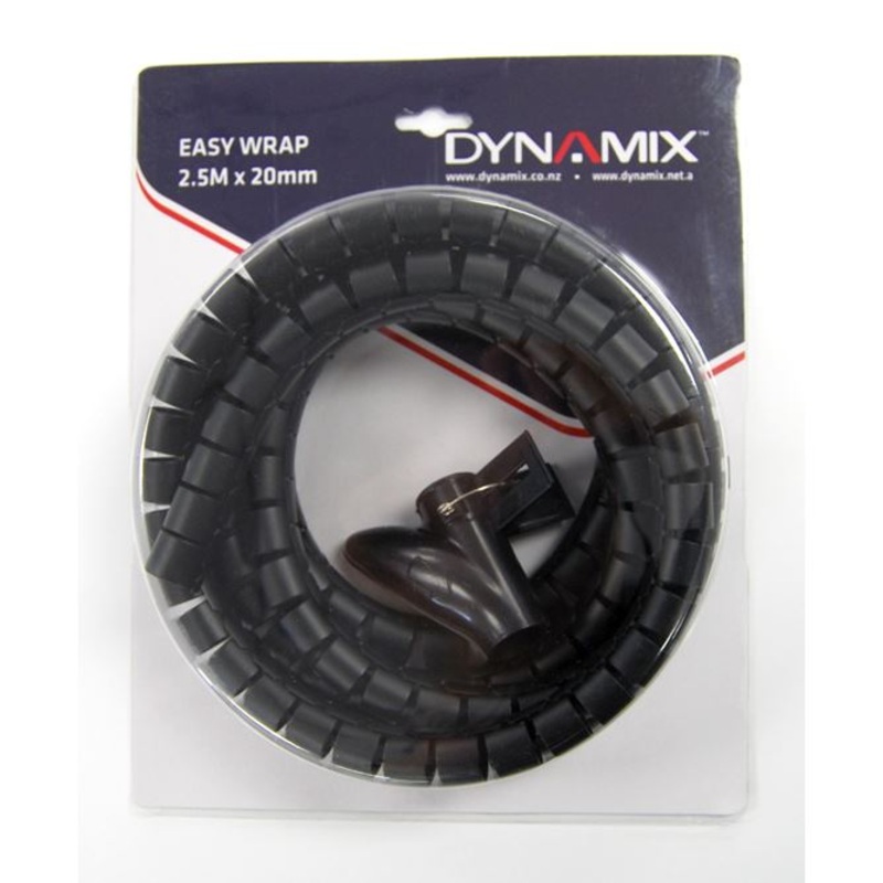 DYNAMIX 2.5mx20mm Easy Wrap – Cable Management Solution, Blister Retail Packaging, Colour Black