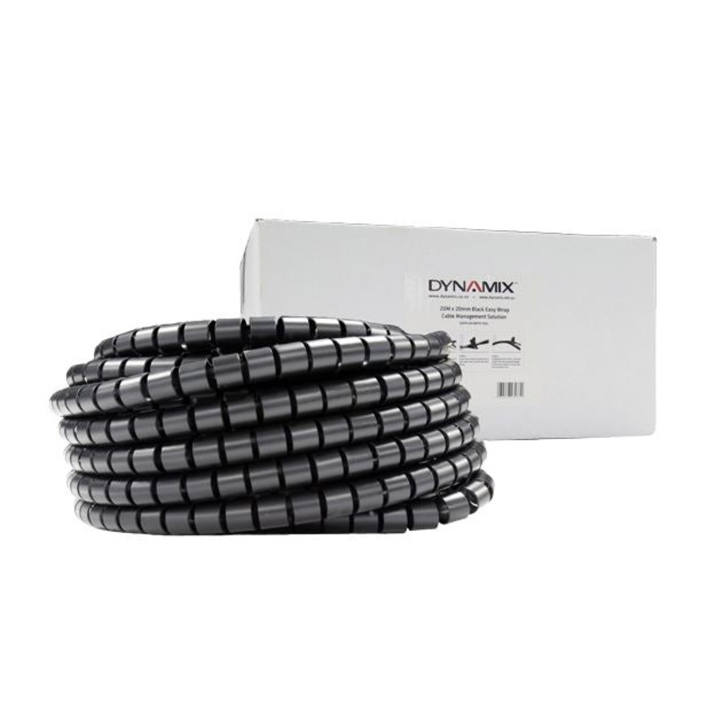 DYNAMIX 20mx20mm Easy Wrap – Cable Management Solution, Bulk Packed, Colour Black. Applicator tool included