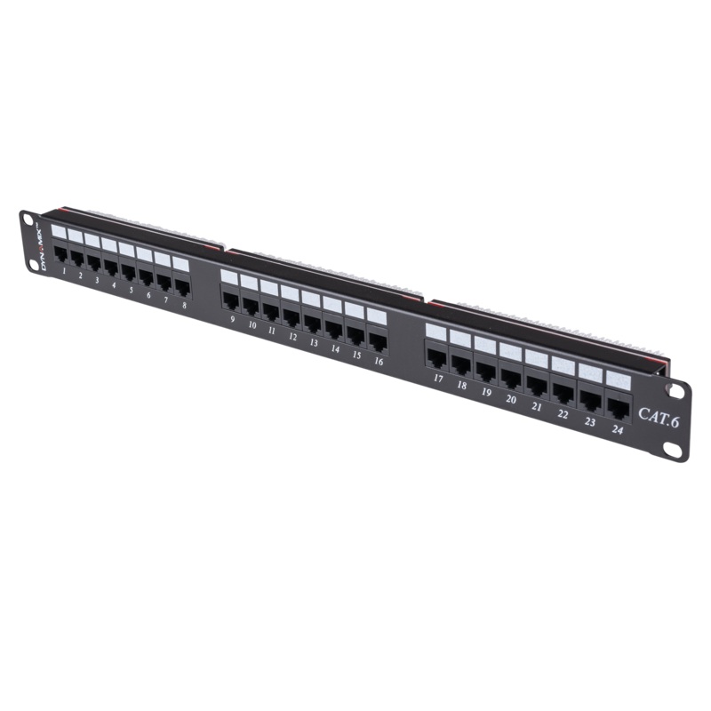 DYNAMIX 24 Port 19” Cat6 UTP Patch Panel, T568A & T568B Wiring. 1RU. 110x Terminations