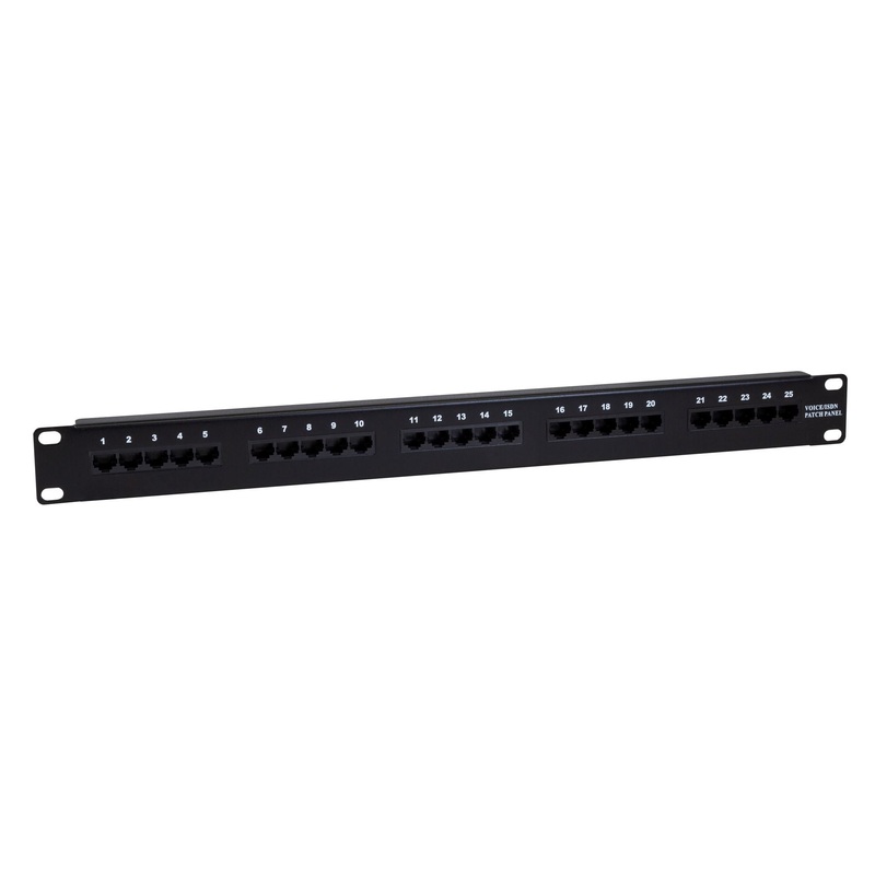 DYNAMIX 25 Port 19” Voice Rated Patch Panel Unshielded. Cat3 Rated, Active pins 4, 5 & 3, 6