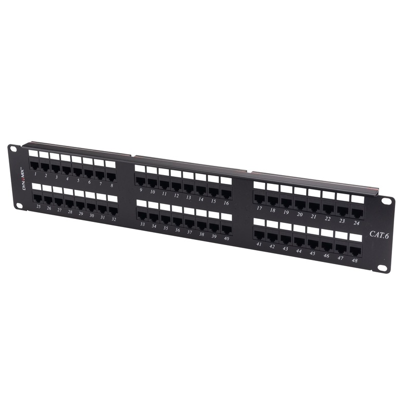 DYNAMIX 48 Port 19” Cat6 UTP Patch Panel T568A & T568B Wiring. 2RU. 110x Terminations