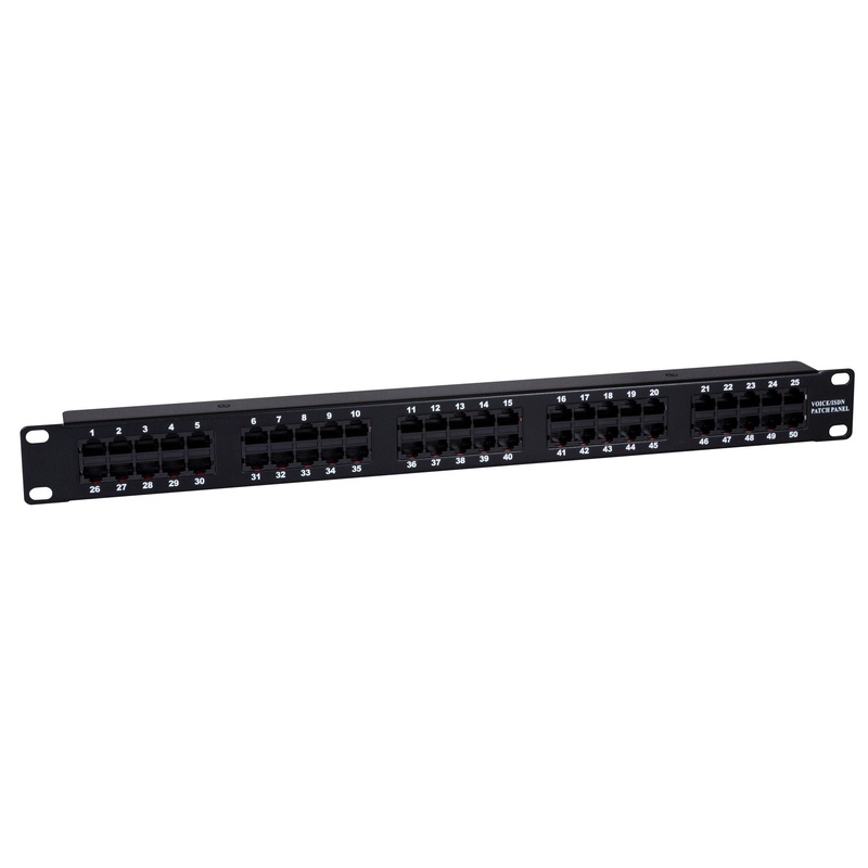 DYNAMIX 50 Port 19” Voice Rated Patch Panel Unshielded. Cat3 Rated, Active pins 4, 5 & 3, 7