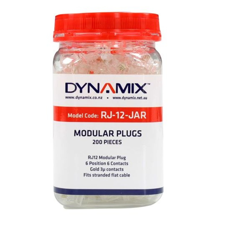 DYNAMIX RJ12 Plug 200pc Jar, 6P6C Modular Plug. 3 micron.