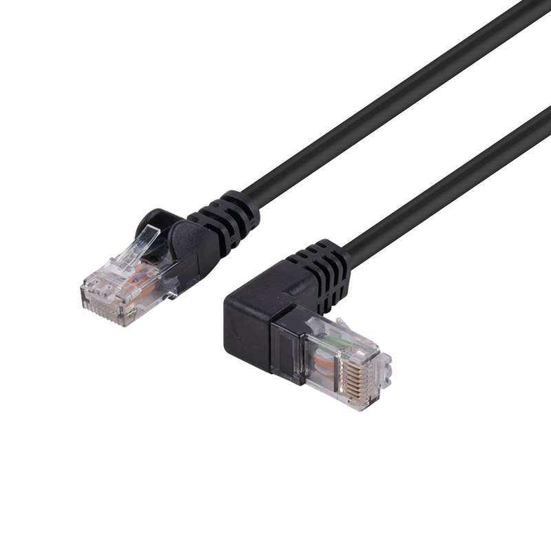 DYNAMIX 1.5m Cat6 Black UTP Right Angled Patch Lead 250MHz (T568A Specification) 24AWG Strain Relief Snagless PVC Moulding with Unshielded Gold Plate Connector.
