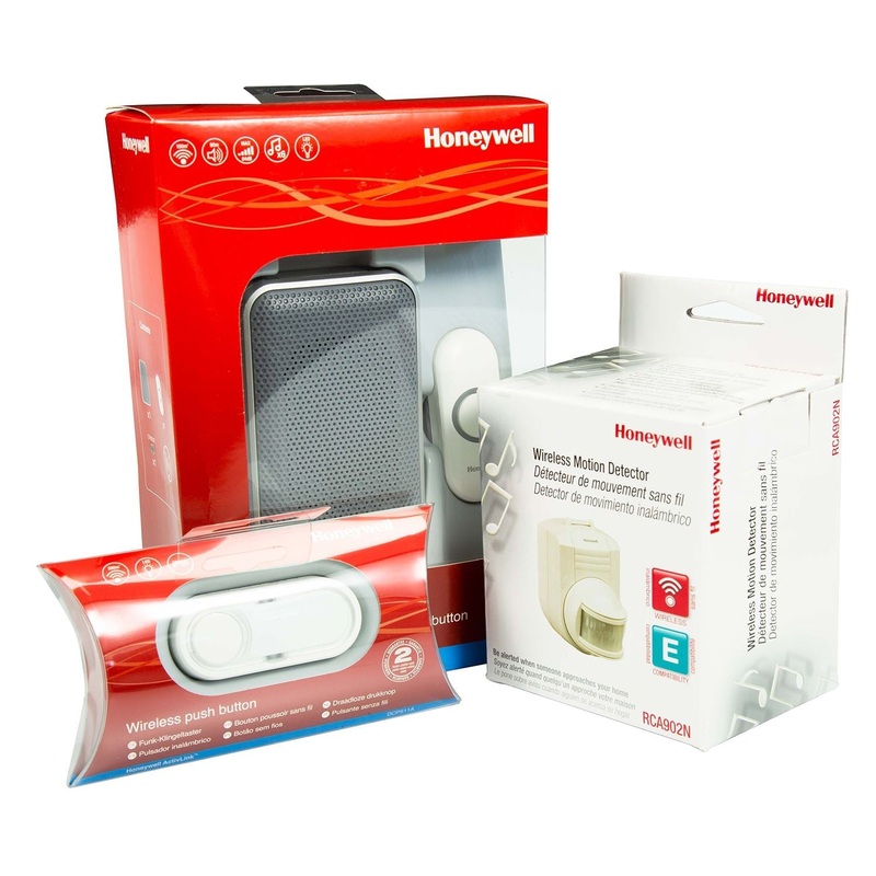 HONEYWELL Wireless Series 3 Portable Doorbell Bundle. Includes 2x Wireless Push Buttons (HONDCP511GA) & 1x Motion Detector (HONRCA902A). Up to 150m Range,
