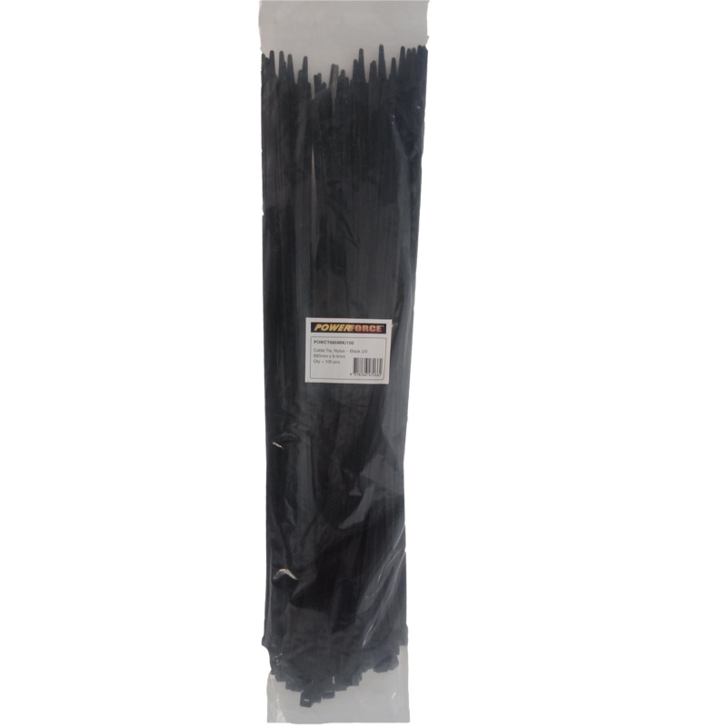 POWERFORCE Cable Tie Black UV 685mm x 9mm Weather Resistant Nylon. Pack of 100. Made from U.L. Approved Nylon 6/6 with Flamability Rating of UL 94V-2.