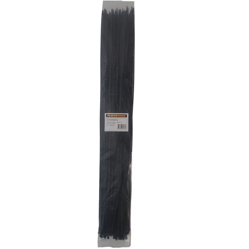 POWERFORCE Cable Tie Black UV 914mm x 4.8mm Weather Resistant Nylon. Pack of 100. Made from U.L. Approved Nylon 6/6 with Flamability Rating of UL 94V-2.