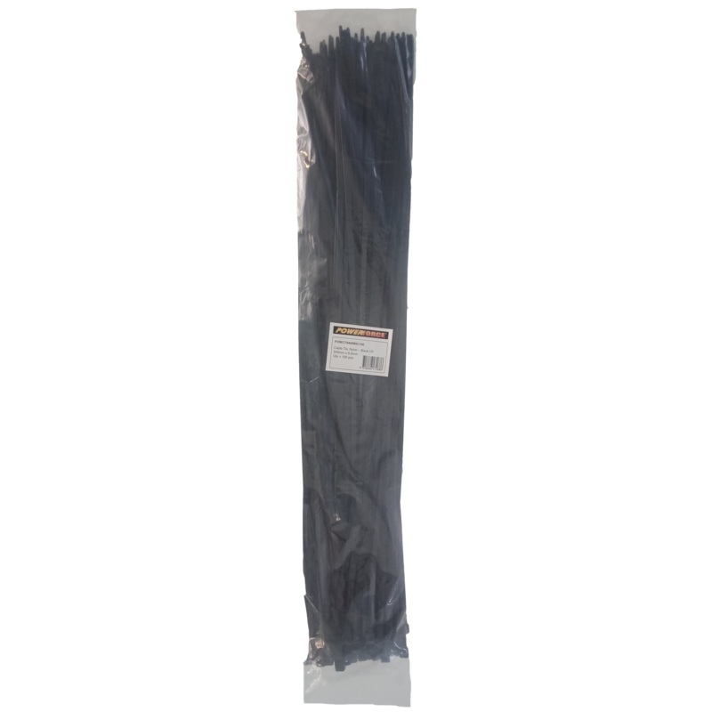 POWERFORCE Cable Tie Black UV 940mm x 9mm Weather Resistant Nylon. Pack of 100. Made from U.L. Approved Nylon 6/6 with Flamability Rating of UL 94V-2.