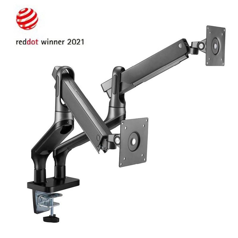 BRATECK 17”-32” Premium Aluminium Dual Spring-Assisted Desk Mount Monitor Arm. Supports VESA up to 100×100. Extend, Tilt and Swivel. Detachable VESA Plate. Max