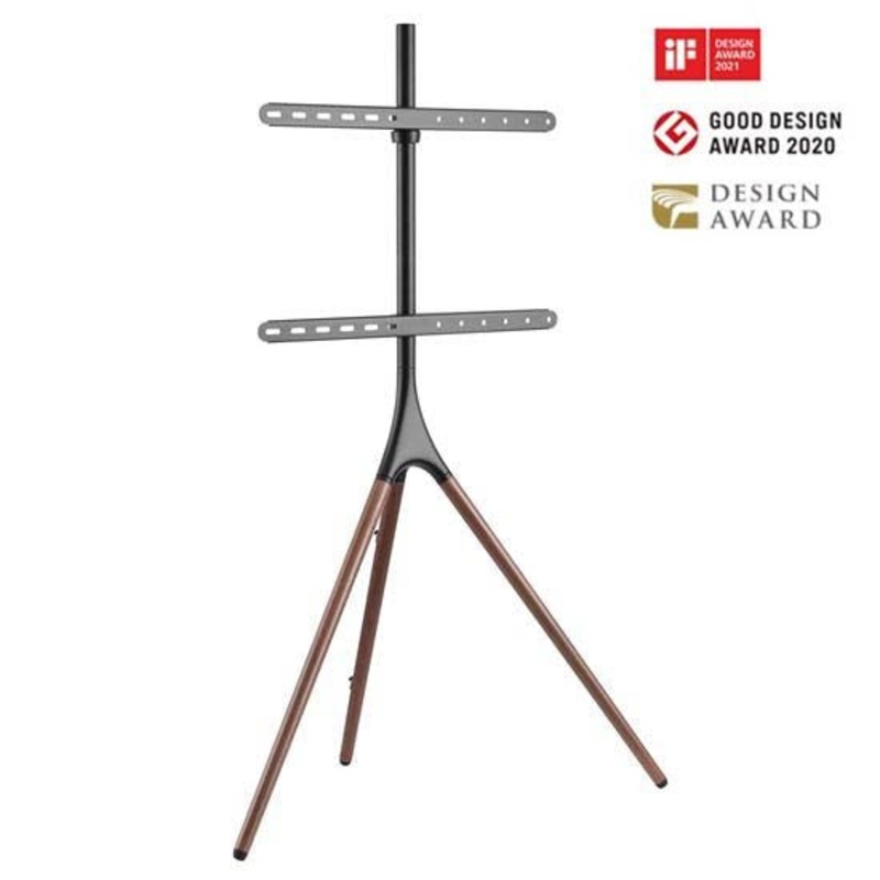 BRATECK 45-65″ Artistic Easel Studio TV Floor Stand. Includes Anti-slip Rubber Pads. Weight Capacity up to 32kgs. Easy Snap Lock. Built-in Cable Management. Colour: Matte Black & Walnut