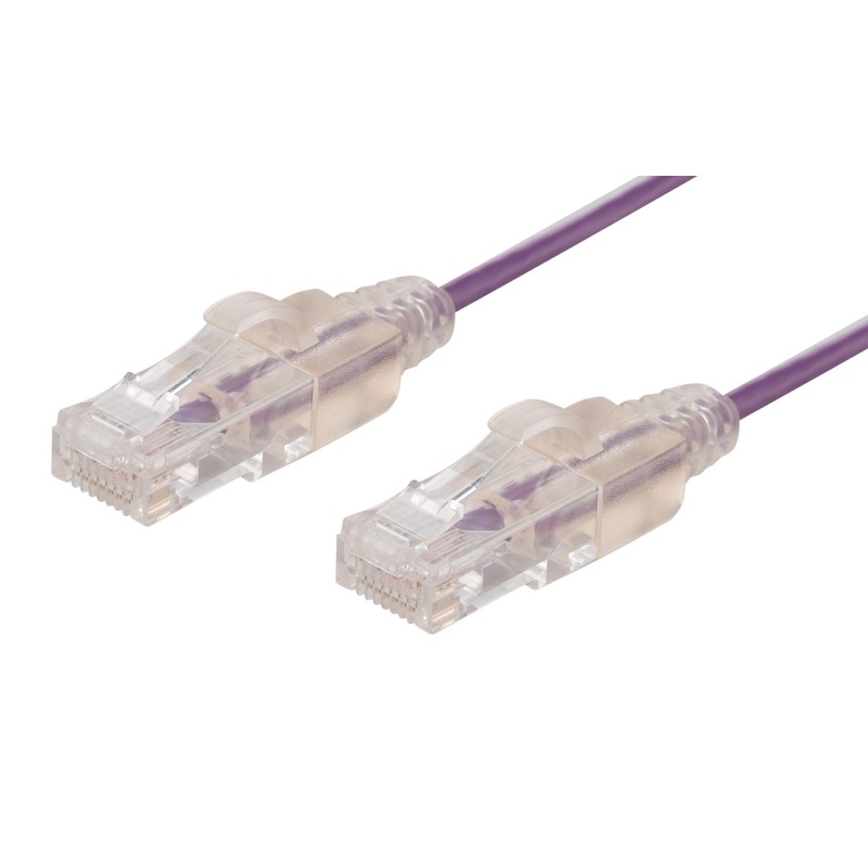 DYNAMIX 0.25m Cat6A 10G Purple Ultra-Slim Component Level UTP Patch Lead (30AWG) with RJ45 Unshielded Gold Plated Connectors. Supports PoE IEEE 802.3af (15.4W).
