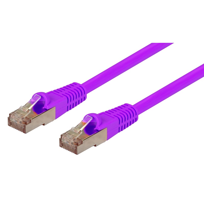 DYNAMIX 0.75m Cat6A S/FTP Purple Slimline Shielded 10G Patch Lead. 26AWG (Cat6 Augmented) 500MHz with Gold Plate Connectors.