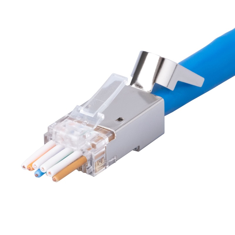 DYNAMIX Cat6/6A STP External Ground push through plug, 20pc pack. 2pc type with insert (orange), 3 prong, 50 u”, for solid & Stranded cable, Max conductor size : 1.35mm.