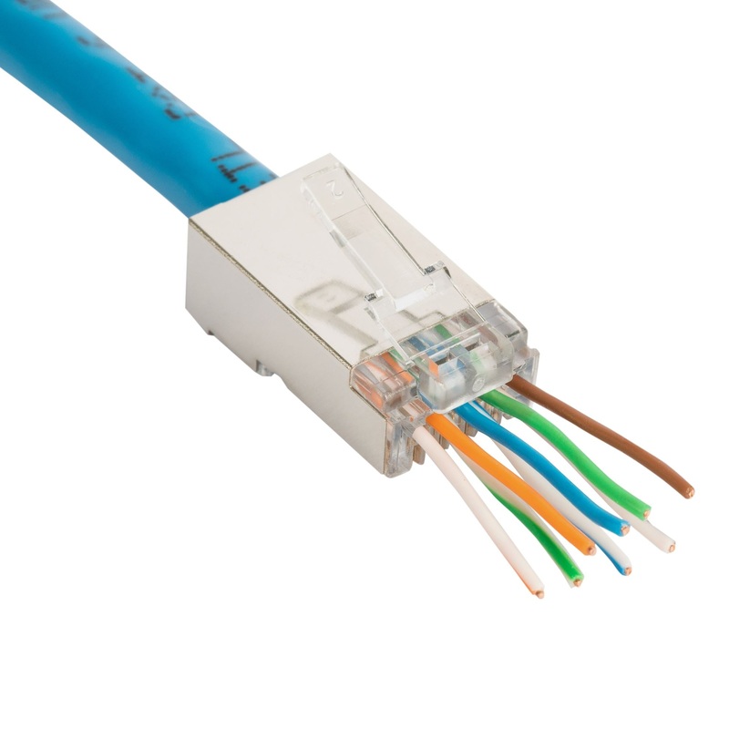 DYNAMIX Cat6 STP Internal Ground push through plug, 50 u” 20pc pack. For solid & stranded cable, 3 prong, Max conductor size : 1.15mm.