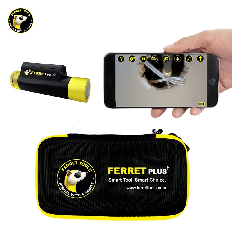 FERRET Plus – Multipurpose Wireless Inspection Camera & Cable Pulling Tool Kit. 720p HD Streaming. Rechargeable. Built-in Wifi Hotspot for Connection with Smartphone. IP67. Bright LEDs.