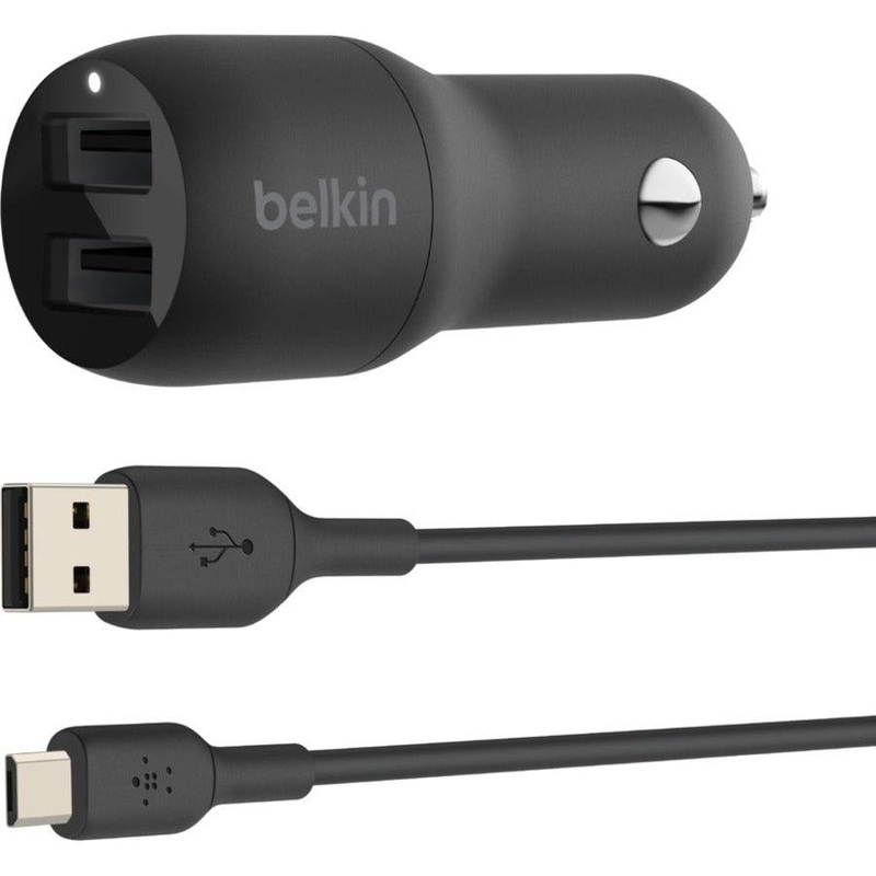 DUAL 24W USB-A CAR CHARG W MICRO USB CBL
