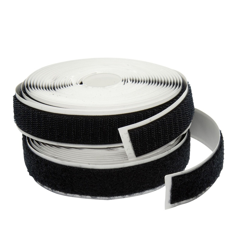 DYNAMIX Self Adhesive Hook & Loop Strap. 5M x 20mm, 1x Female & 1x Male Roll in Pack. Black Colour.