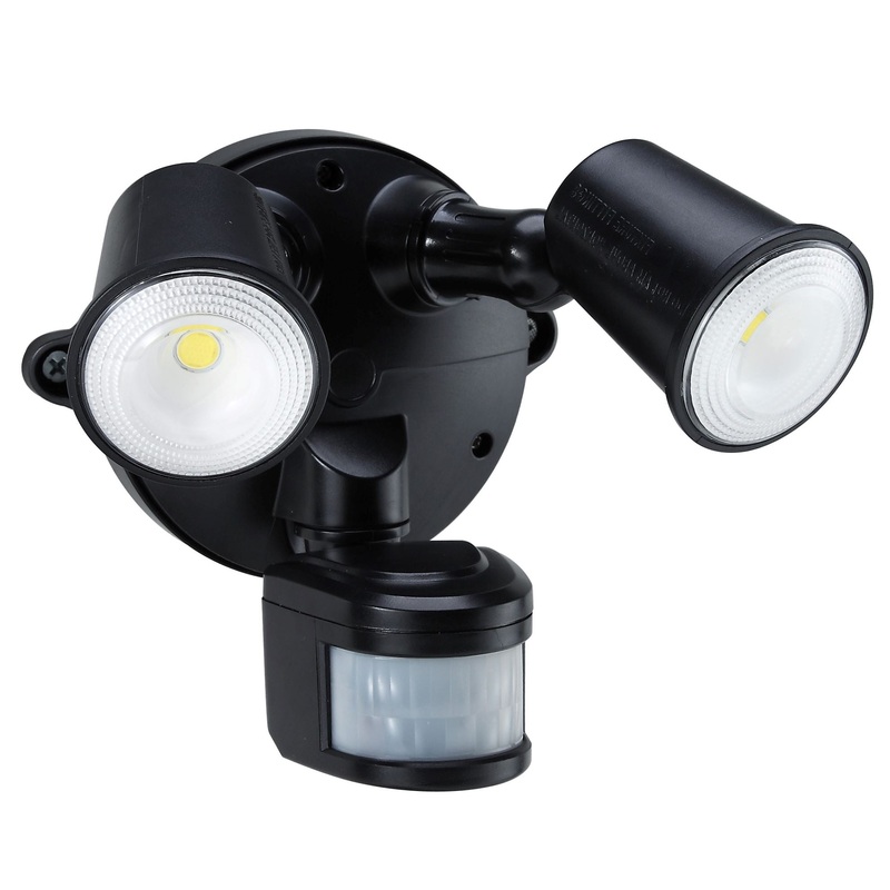 HOUSEWATCH 10W Twin LED Spotlight with Motion Sensor. IP54. Passive IR. 9m (Side) and 12m (Front) Detection Range. Detection Angle 140 Degree. Includes Timing & Lux Adjustments. Black Colour.
