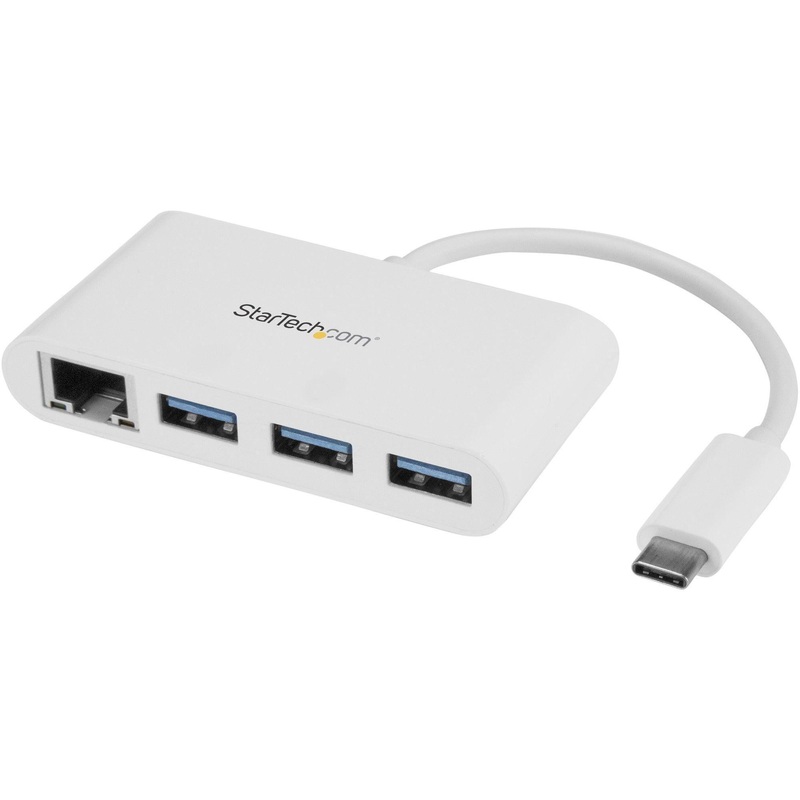 3 Port USB 3.0 Hub + GbE – USB-C – White