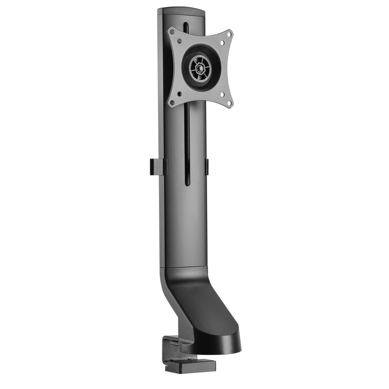 BRATECK 17-32” Monitor desk mount. Sit/Stand workstation compatible. Max load 8Kgs. Supports VESA 75×75 & 100×100. Rotate, tilt and swivel. Colour: Black.