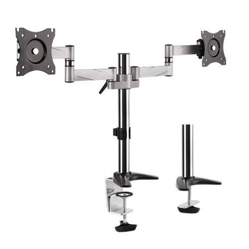 BRATECK 13″-27″ Dual Monitor Desk Mount. Max load 8kg per arm. Extend, Tilt and Swivel. Max Arm Extension – 792mm. VESA 75×75 & 100×100. Colour  Slate Black & Metallic Grey.