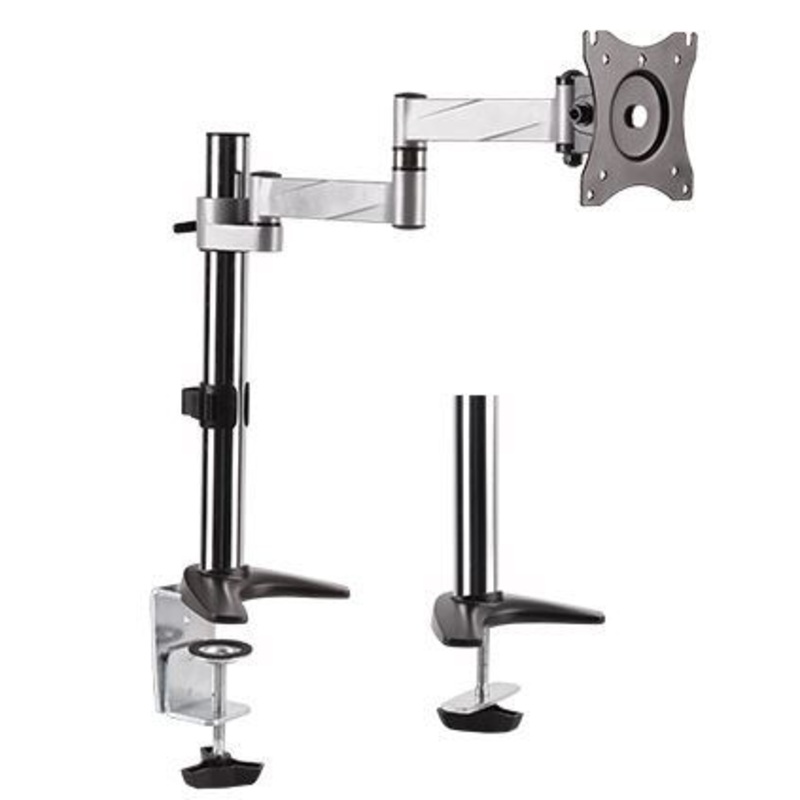 BRATECK 13″-27″ Single Monitor Desk Mount. Max Load 8kgs. Rotate, Extend, Tilt,  Swivel. Max Arm Extension 396mm. Supports VESA 75×75 &100×100. Colour Slate Black and Metallic Grey.