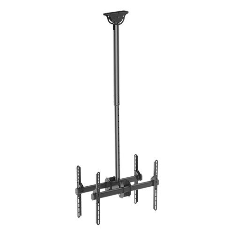 BRATECK  37”-75” Dual ceiling mount bracket for TV & commercial signage MAX weight 90Kgs (2x45kgs). MAX VESA 600×400. Telescopic for